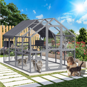 Outdoor Cat House Cat Enclosures 110 Large Kitten Playpen With Platforms,Upgrade Waterproof Cover-grey (Option: BlueGrey)