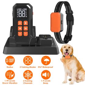 2 In 1 Wireless Electric Dog Fence With Training Collar IP67 Waterproof Pet Beep Vibration Shock Boundary Containment System for Small Medium Lar (Color: orange, size: 1 collar)