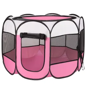Portable Foldable Pet Playpen Exercise Pen Kennel Removable Zipper Top And Bottom Water Resistant Indoor Outdoor Use For Dogs Cats Other Pets (Option: Pink)
