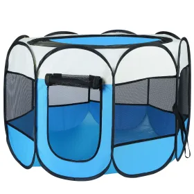 Portable Foldable Pet Playpen Exercise Pen Kennel Removable Zipper Top And Bottom Water Resistant Indoor Outdoor Use For Dogs Cats Other Pets (Option: Blue)