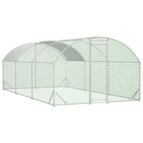 Large Chicken Coop Metal Chicken Run With Waterproof And Anti-UV Cover, Dome Shaped Walk-in Fence Cage Hen House For Outdoor And Yard Farm Use, 1 (Option: Silver)