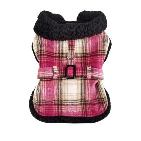 Sherpa-Lined Dog Harness Coat (Color: Hot Pink & Tan Plaid, size: 2X-Large)